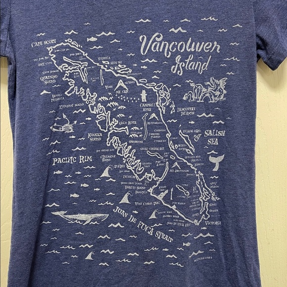 WESTCOATEES | Graphic Tee | Vancouver Island Map | Heather Blue |T-shirt |Size M - Picture 2 of 15